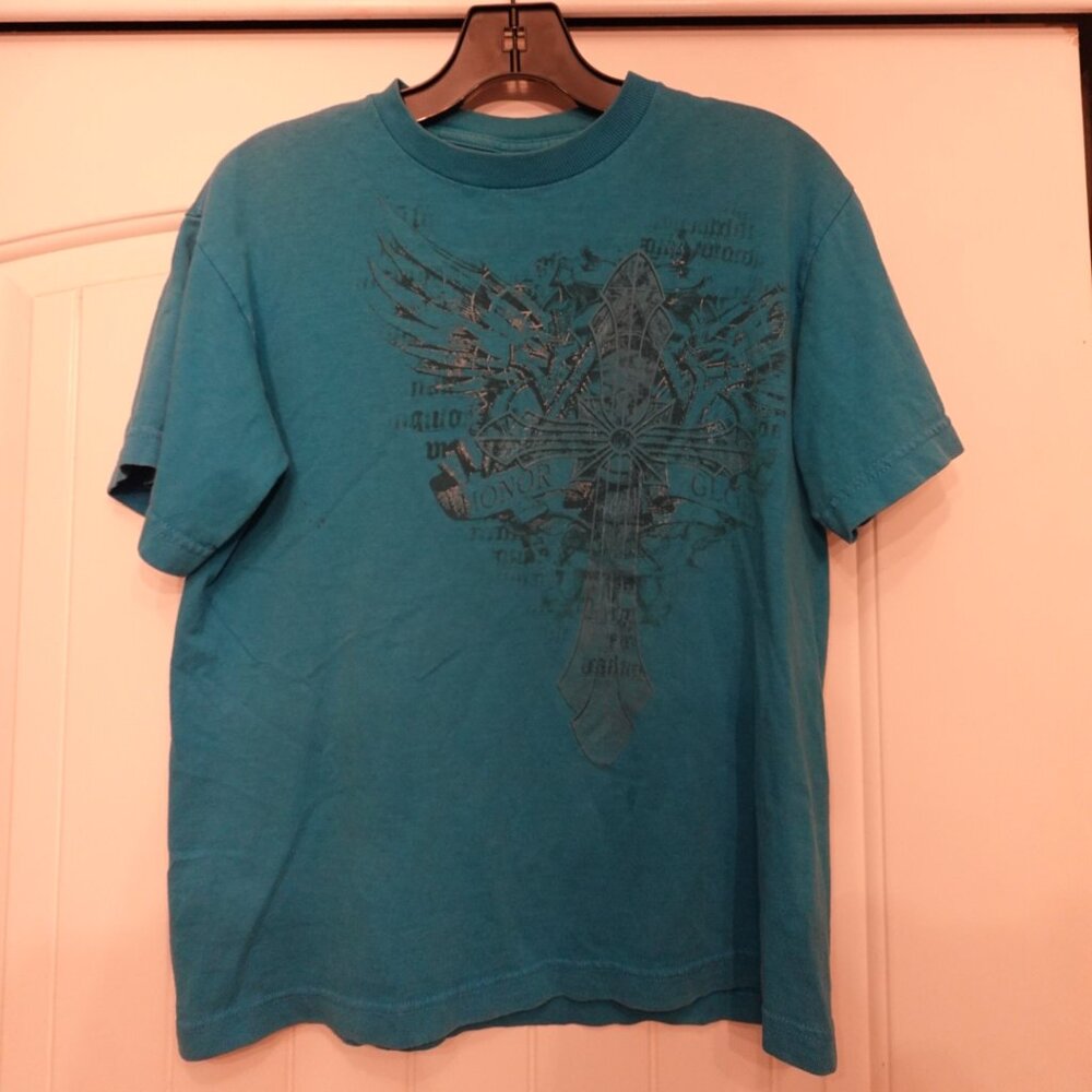 Vintage Helix Teal Blue shirt (size kid L)